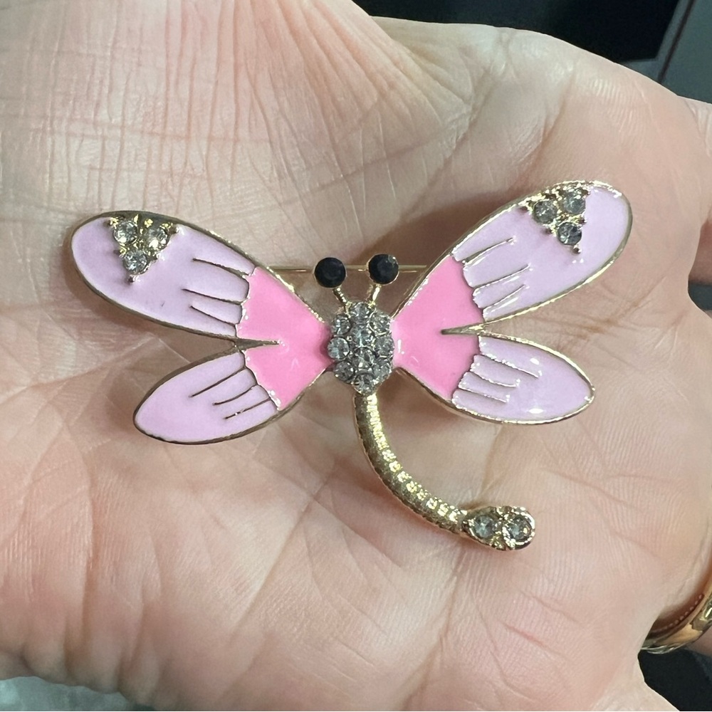 5/$25 Mint Pink and Gold Sparkling Dragonfly Brooch